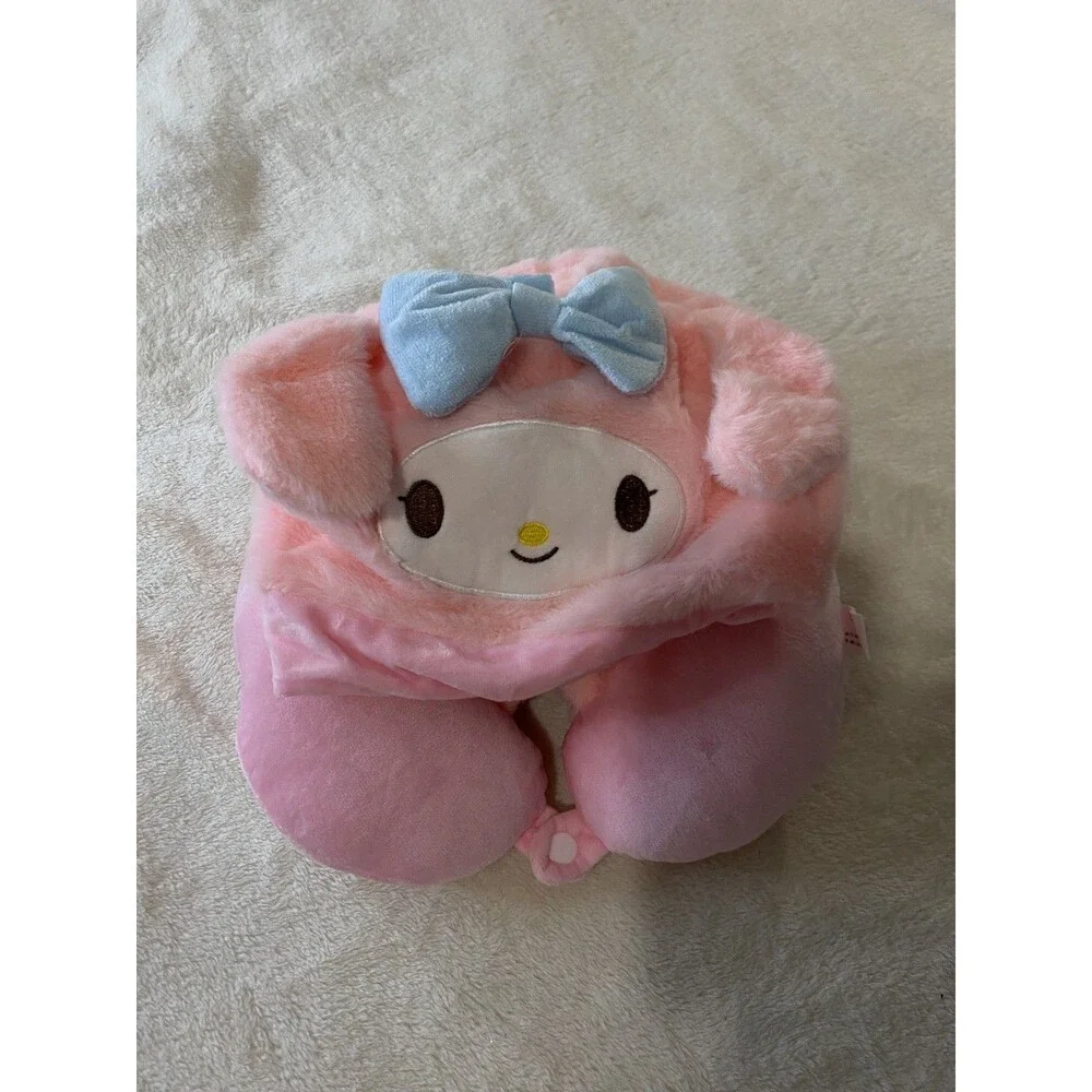 Sanrio My Melody Hooded Travel Neck Pillow Convertible Plush Pink Cute Kawaii